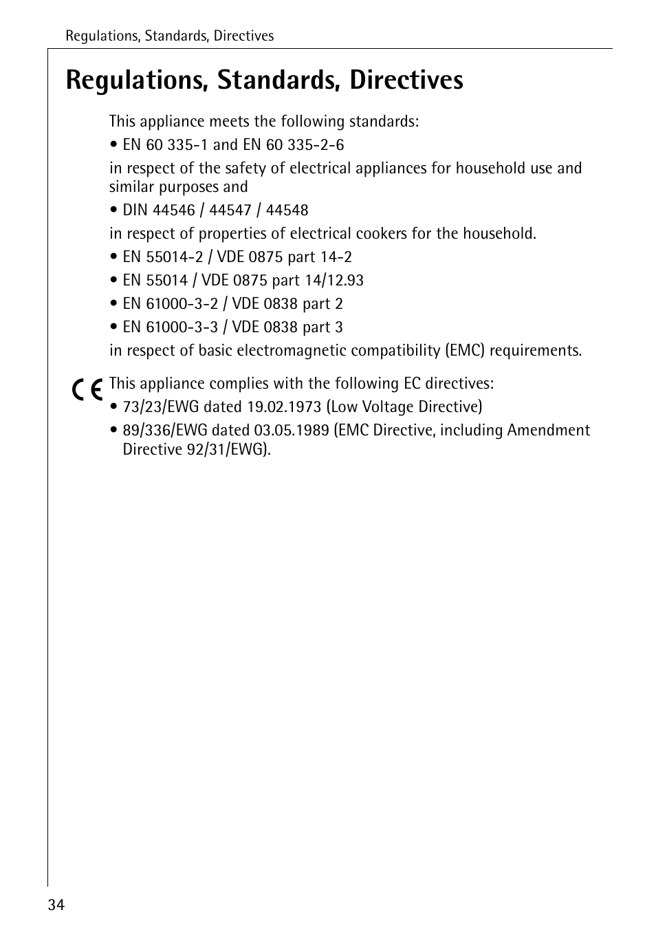 Regulations, standards, directives | Electrolux 65320 K User Manual | Page 34 / 40