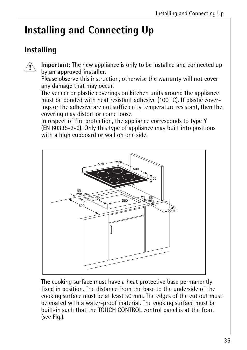 Installing and connecting up | Electrolux 65320 K User Manual | Page 35 / 40