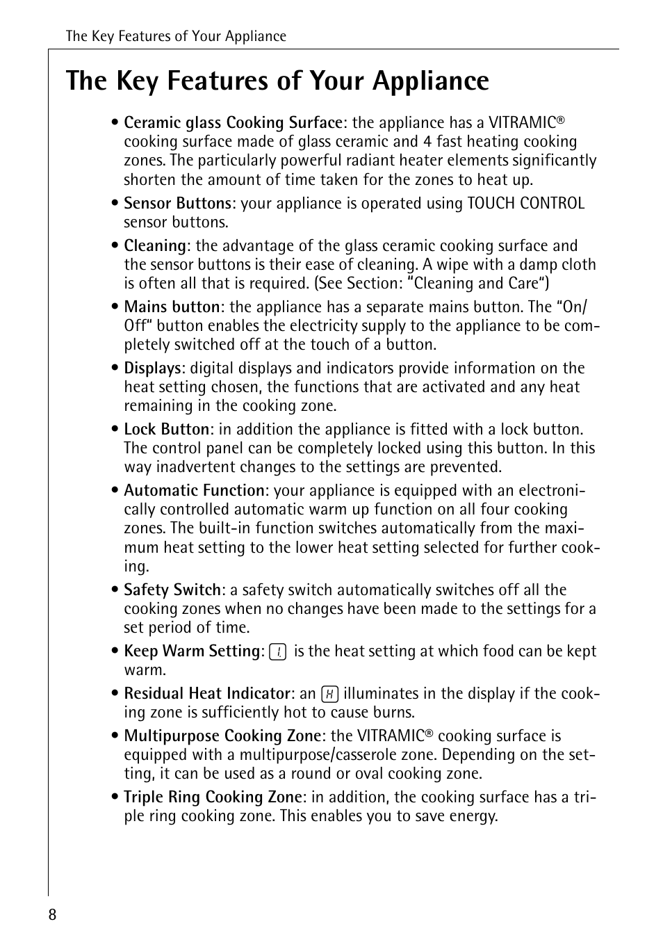 The key features of your appliance | Electrolux 65320 K User Manual | Page 8 / 40