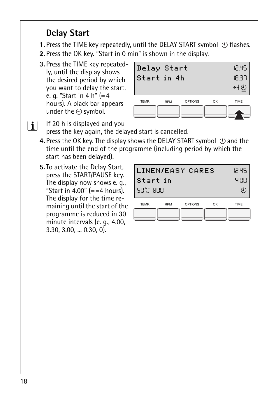 Delay start | Electrolux 86800 User Manual | Page 18 / 44