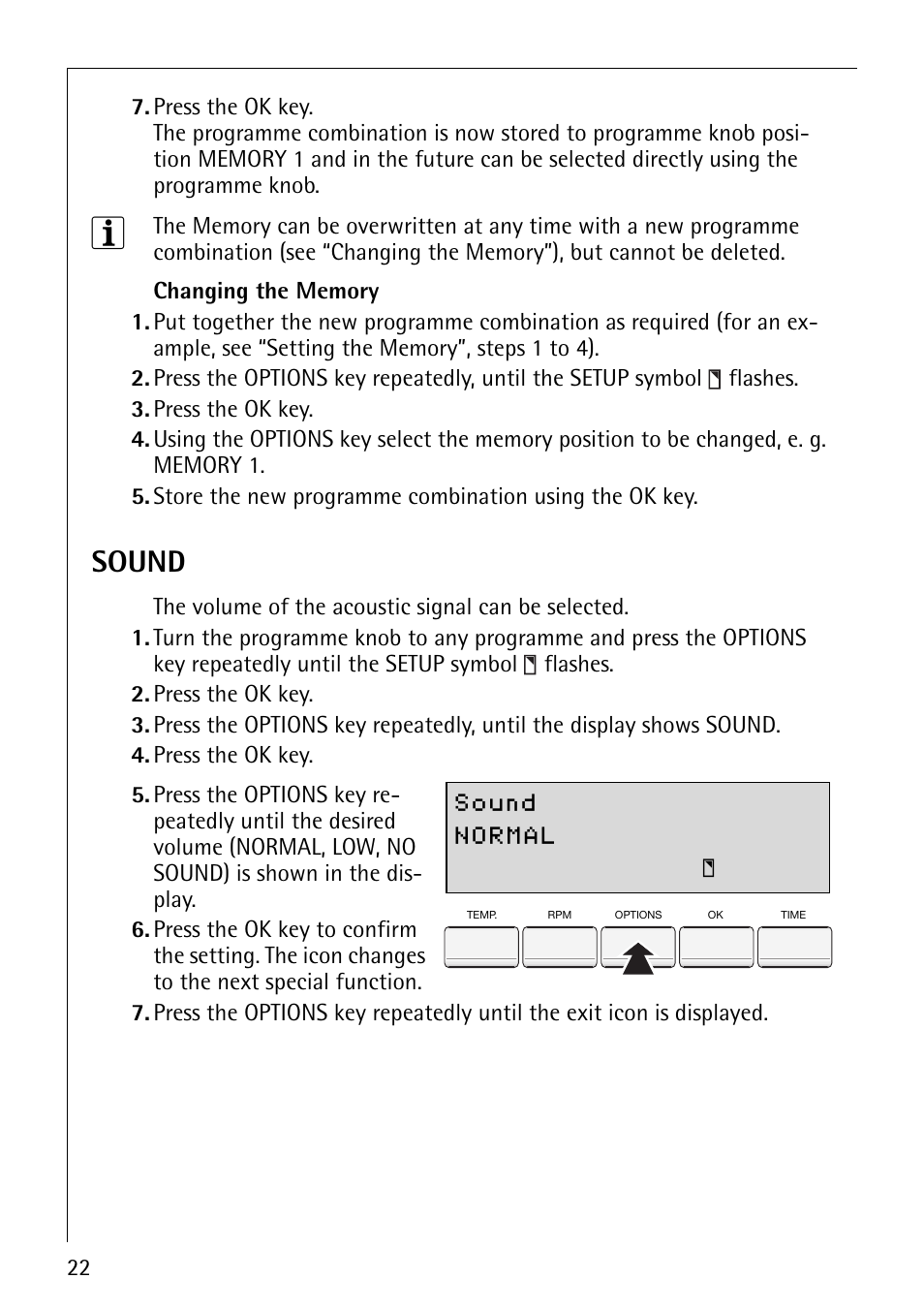 Sound | Electrolux 86800 User Manual | Page 22 / 44