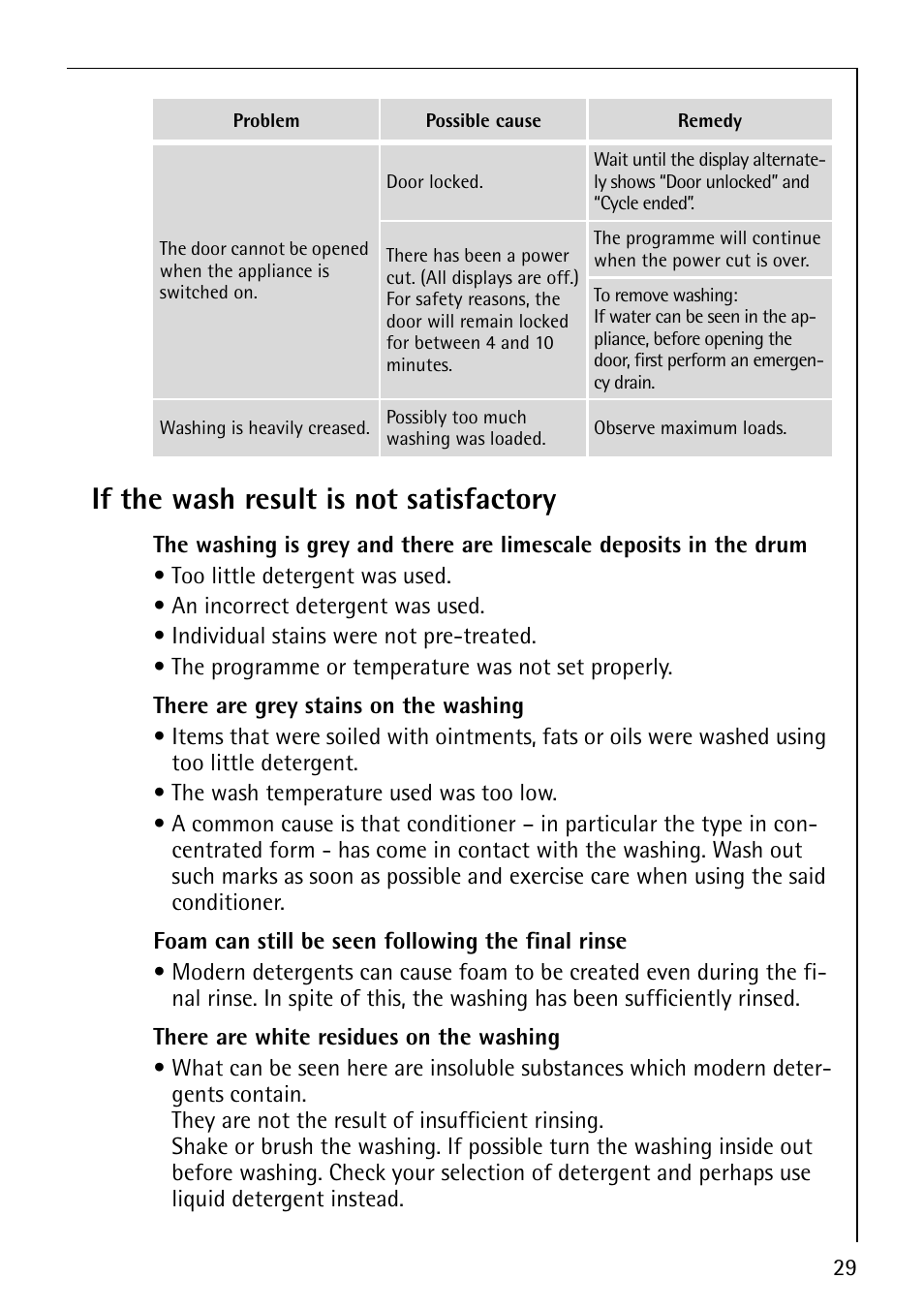 If the wash result is not satisfactory | Electrolux 86800 User Manual | Page 29 / 44