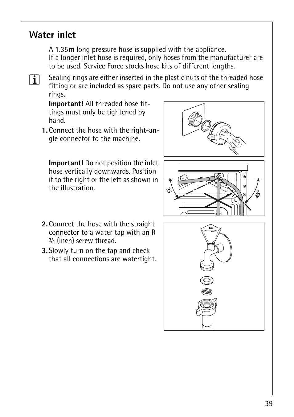 Water inlet | Electrolux 86800 User Manual | Page 39 / 44