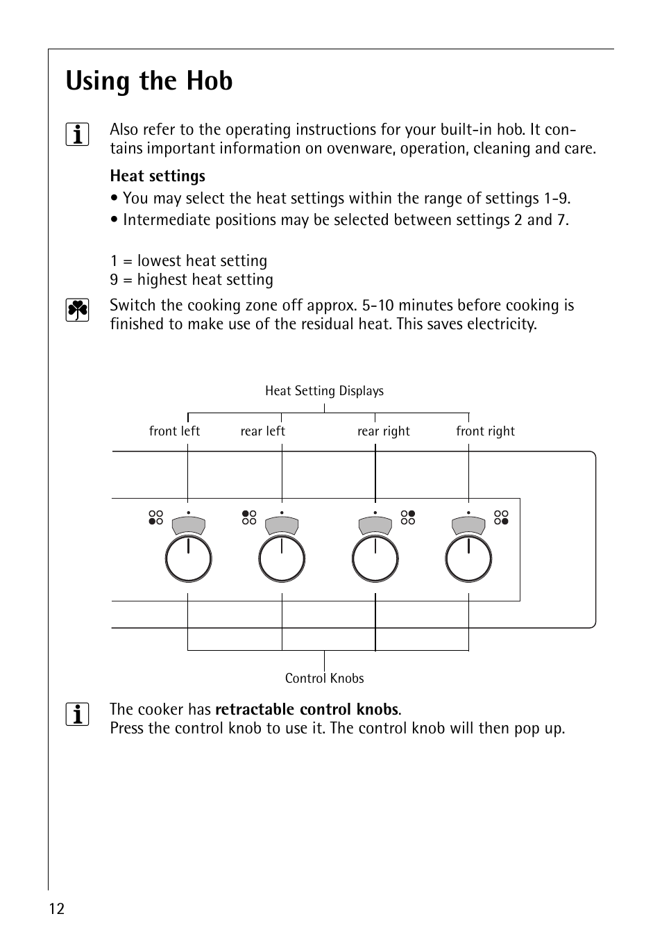 Using the hob 3 | Electrolux E2190-1 User Manual | Page 12 / 60
