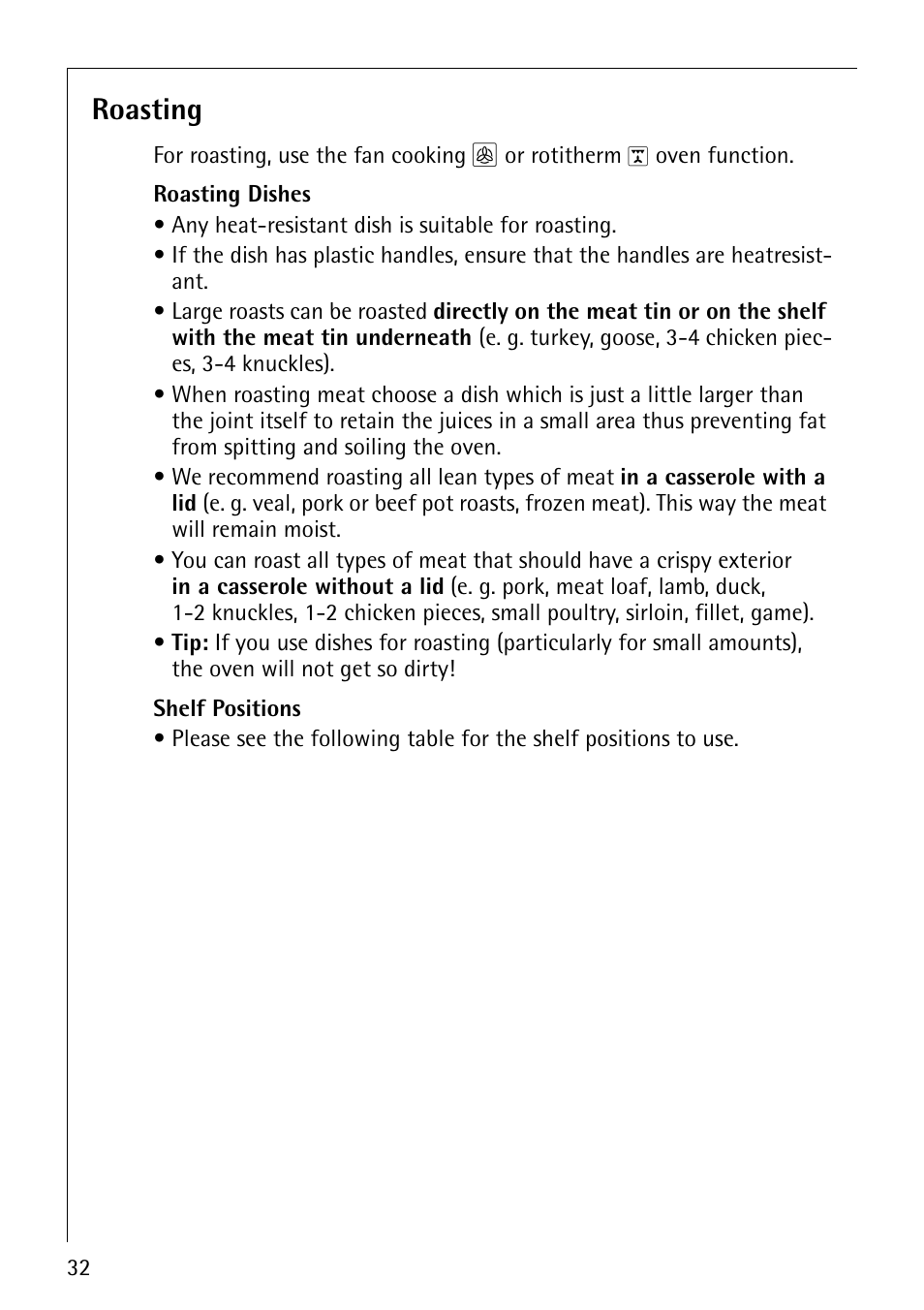 Roasting | Electrolux E2190-1 User Manual | Page 32 / 60