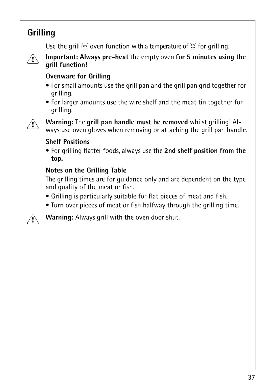 Grilling | Electrolux E2190-1 User Manual | Page 37 / 60