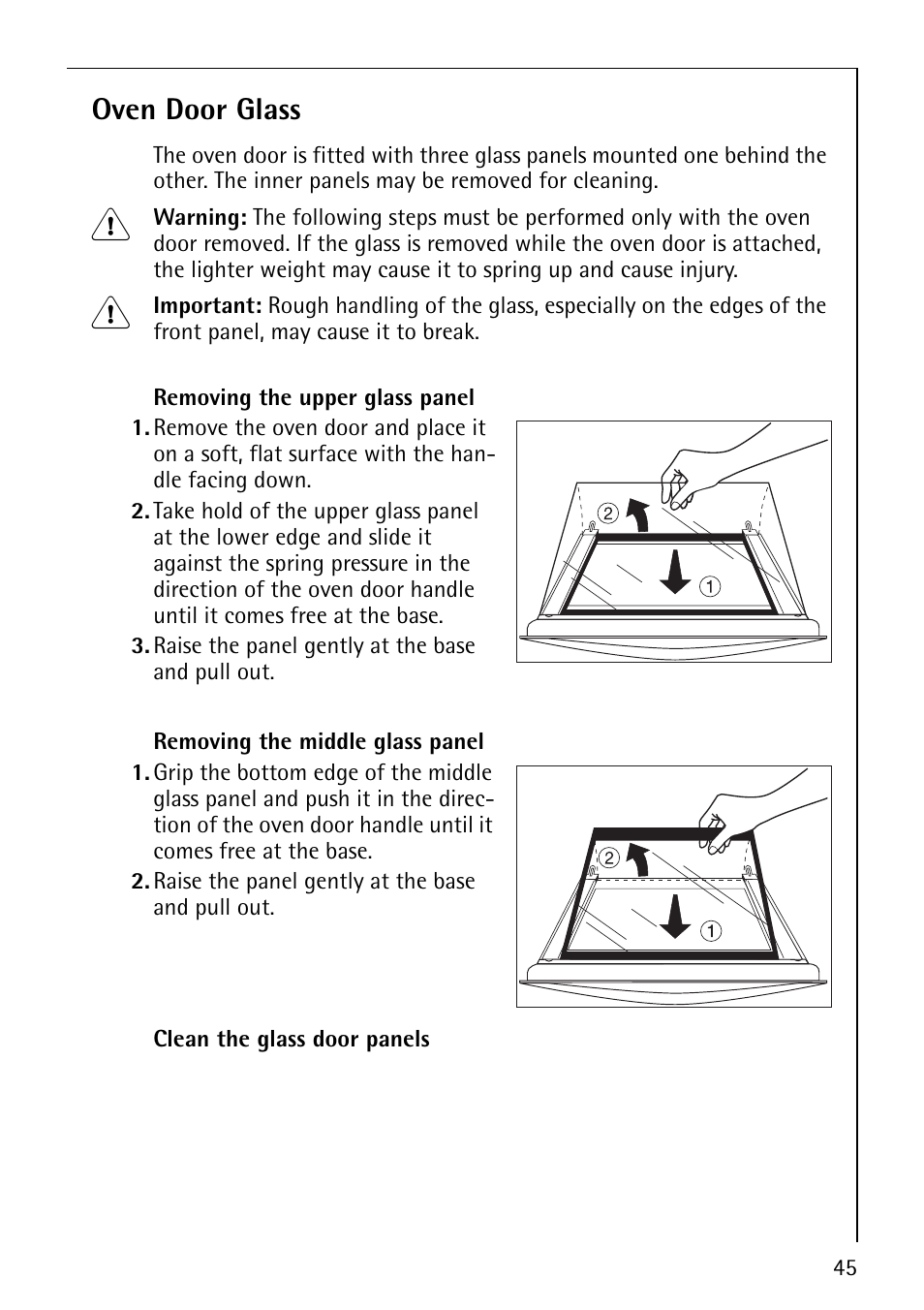 Oven door glass | Electrolux E2190-1 User Manual | Page 45 / 60