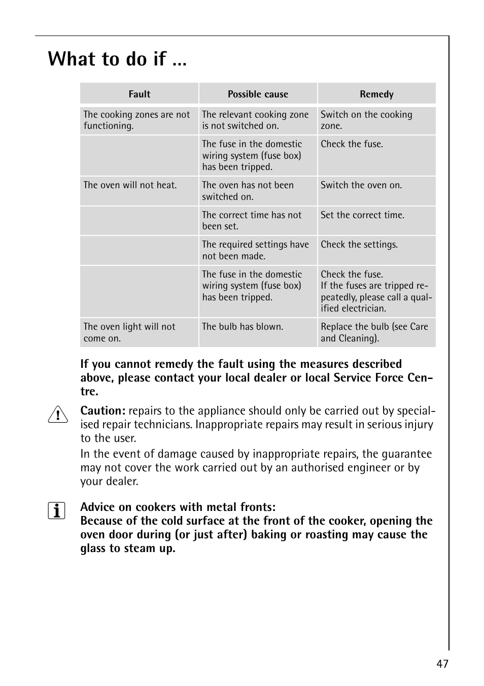 What to do if | Electrolux E2190-1 User Manual | Page 47 / 60