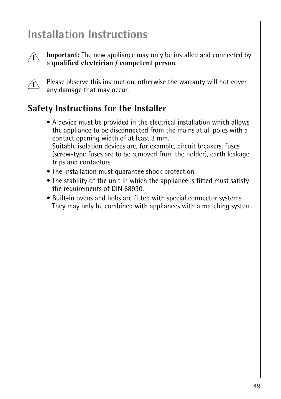 Installation instructions 1 | Electrolux E2190-1 User Manual | Page 49 / 60