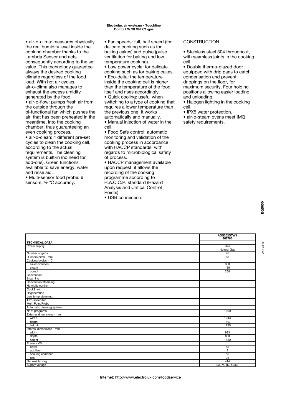 Electrolux TOUCHLINE LW 20 GN 2/1-GAS User Manual | Page 2 / 4