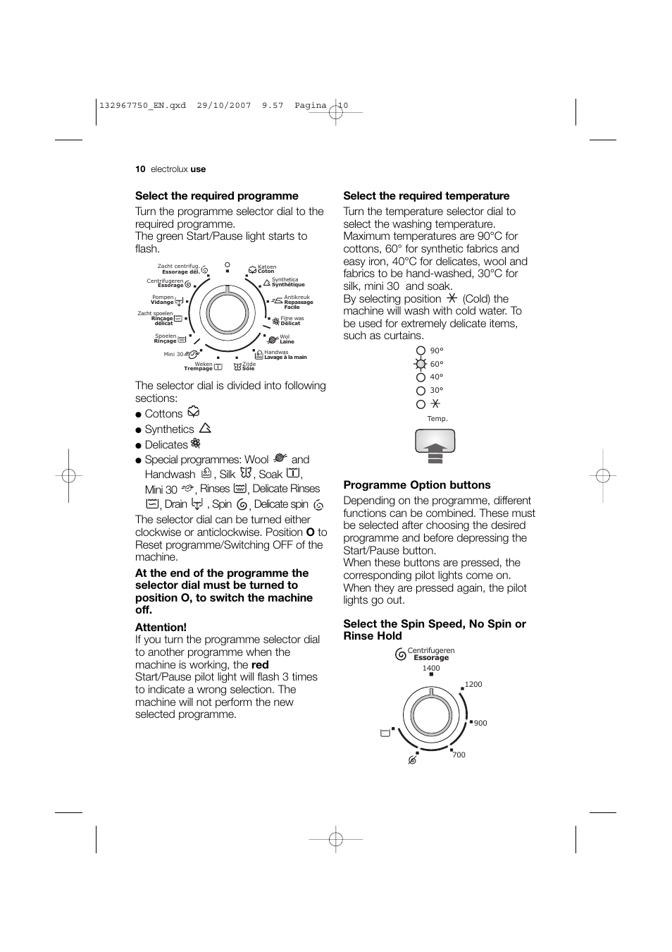 Cottons, Synthetics, Delicates | Electrolux EWF 14170 W User Manual | Page 10 / 40