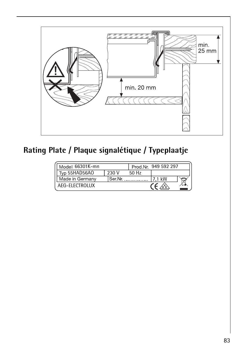 Rating plate / plaque signalétique / typeplaatje | Electrolux 66301K-MN User Manual | Page 31 / 32