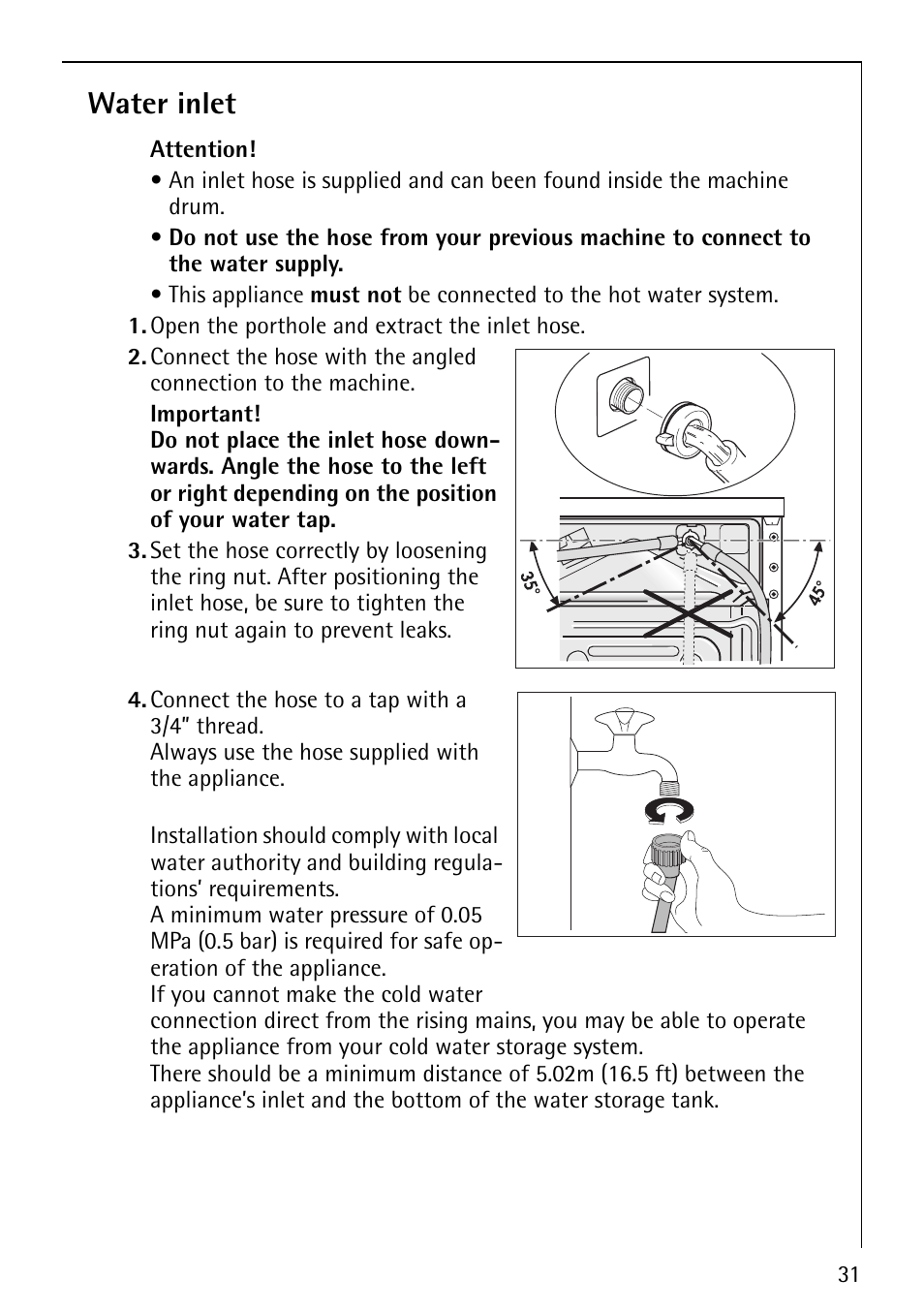 Water inlet | Electrolux LAVAMAT 62800 User Manual | Page 31 / 36
