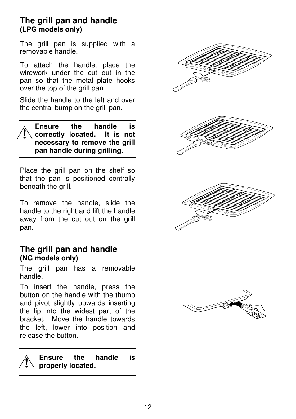 The grill pan and handle | Electrolux SG306 User Manual | Page 12 / 36