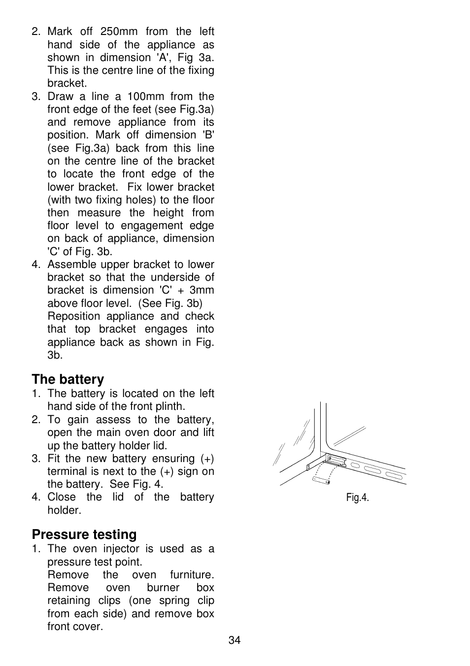 The battery, Pressure testing | Electrolux SG306 User Manual | Page 34 / 36