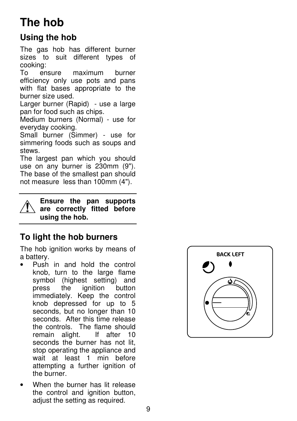 The hob, Using the hob | Electrolux SG306 User Manual | Page 9 / 36