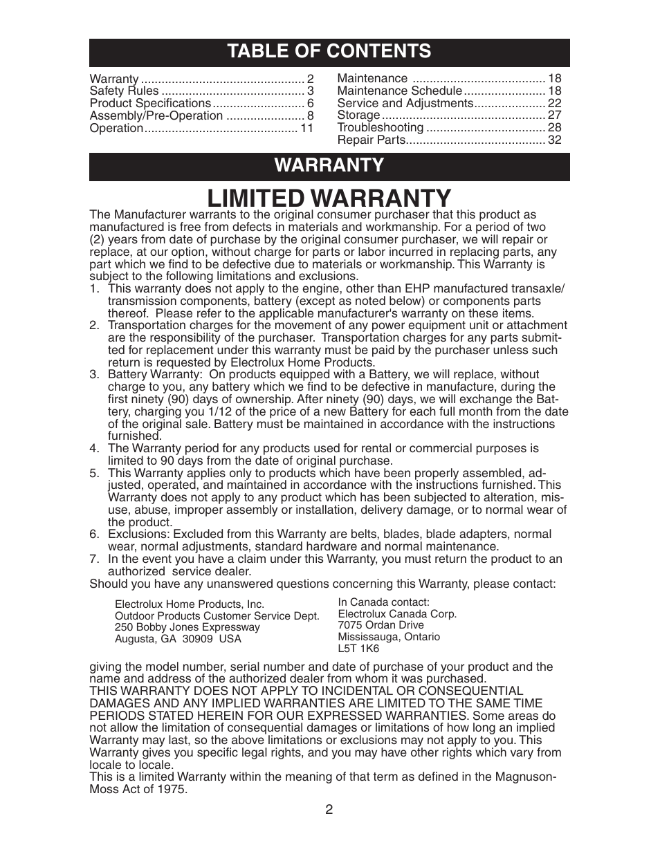 Electrolux AG22H42STA User Manual | Page 2 / 32