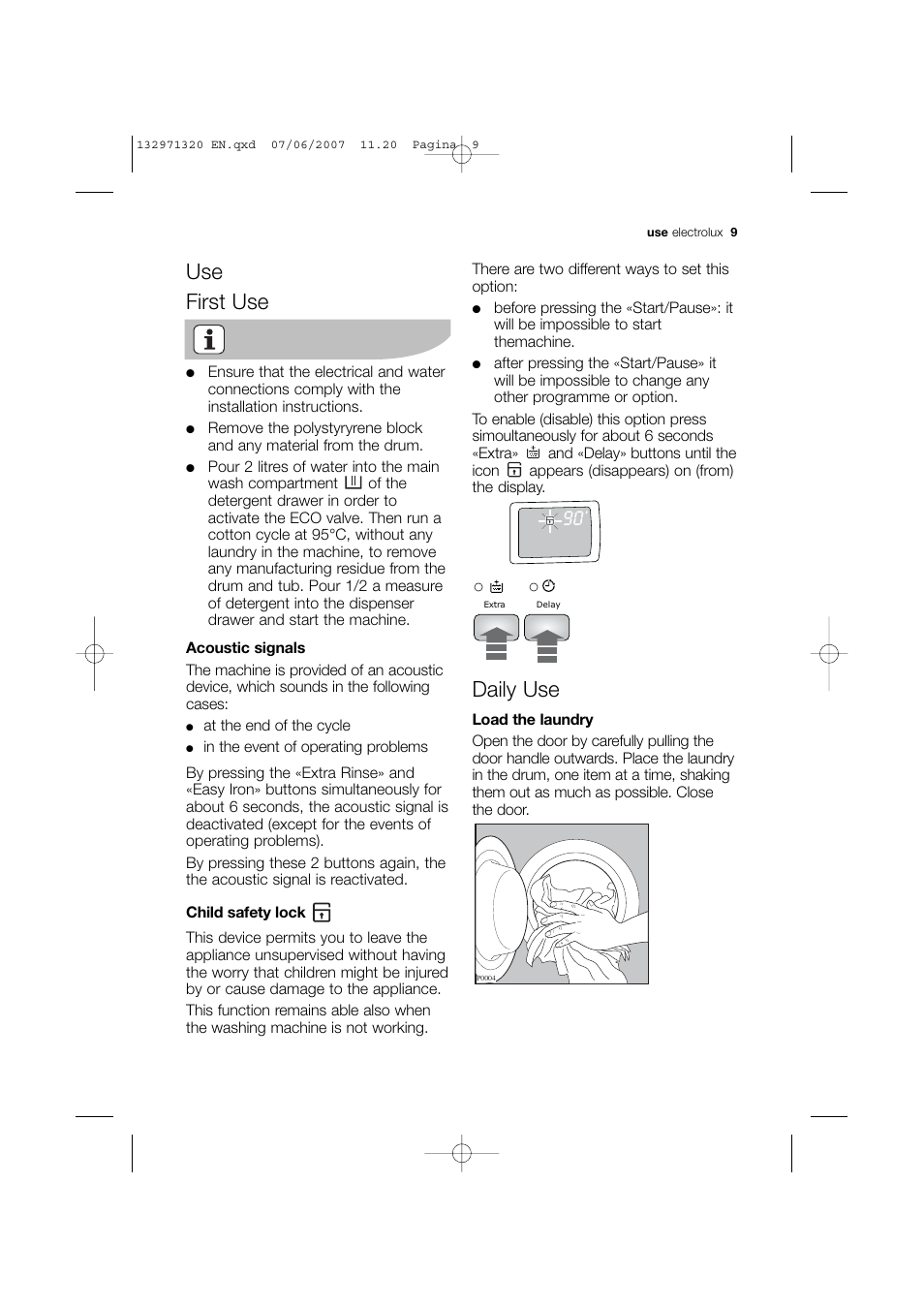 Use first use, Daily use | Electrolux EWG 12440 W User Manual | Page 9 / 48