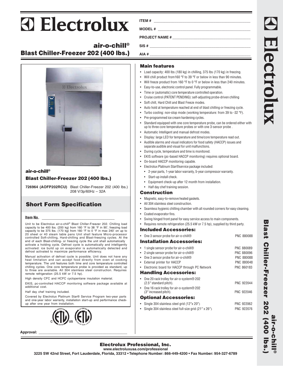 Electrolux Air-O-Chill 726964 (AOFP202RCU) User Manual | 2 pages