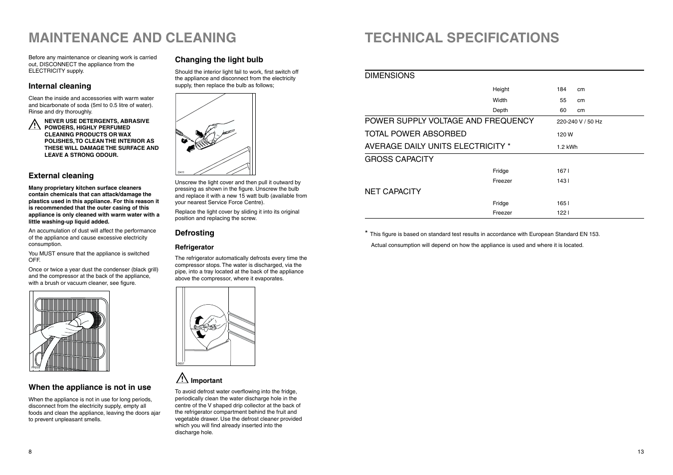 Maintenance and cleaning, Technical specifications | Electrolux ER 8126/1 B User Manual | Page 13 / 20