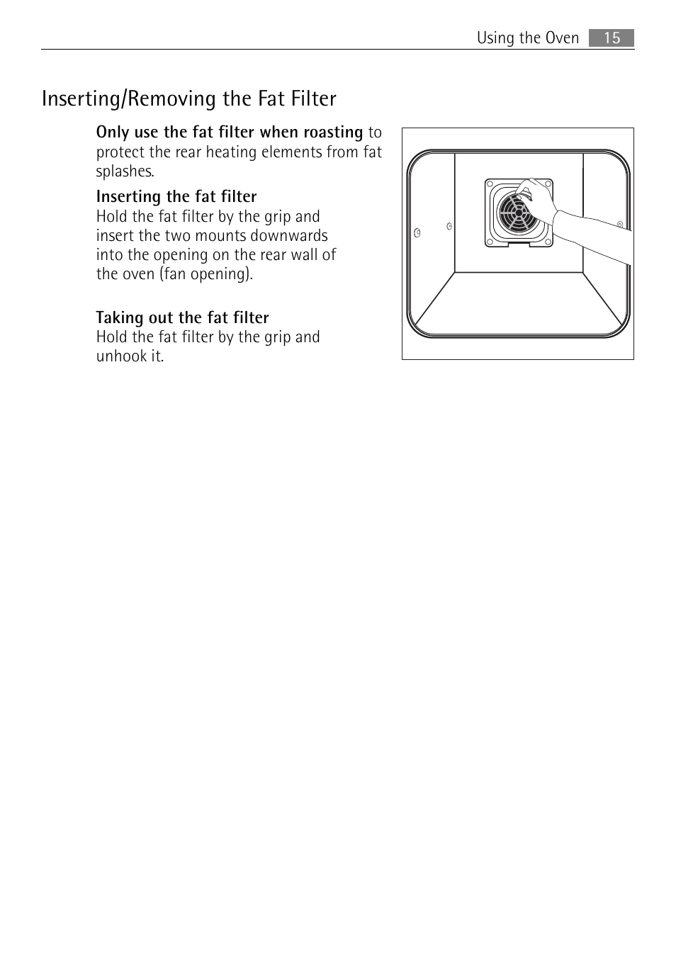 Inserting/removing the fat filter | Electrolux B3150-5 User Manual | Page 15 / 56