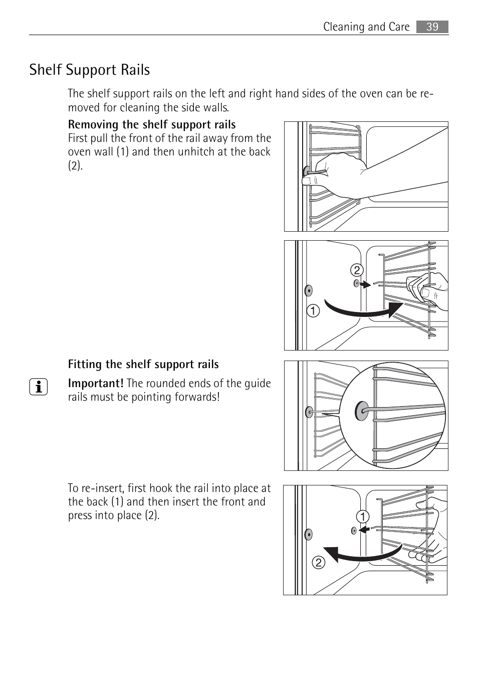 Shelf support rails | Electrolux B3150-5 User Manual | Page 39 / 56