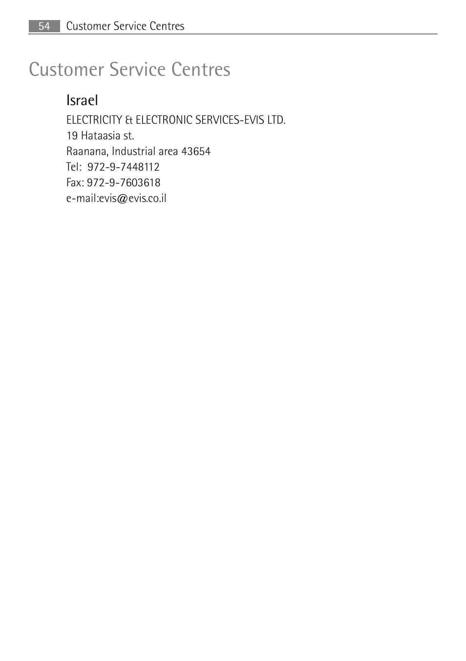 Customer service centres | Electrolux B3150-5 User Manual | Page 54 / 56