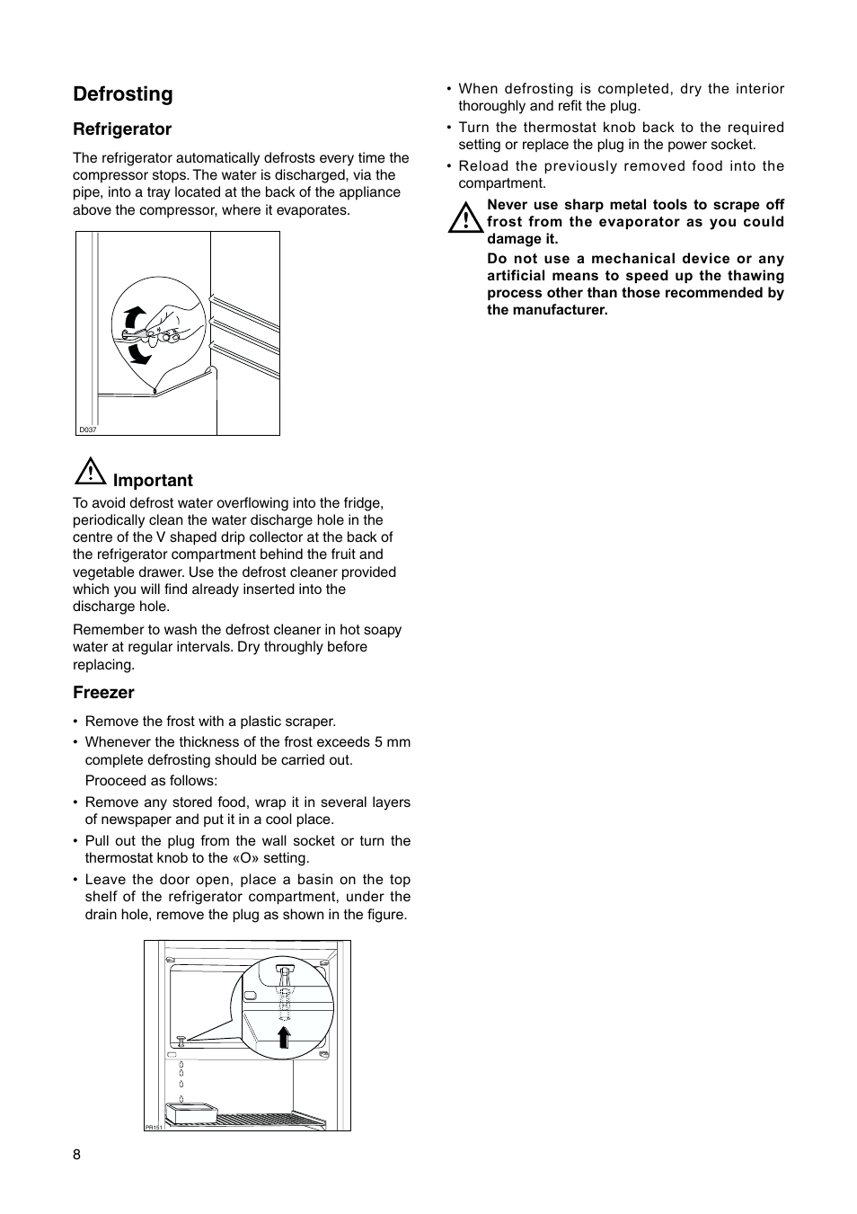 Defrosting | Electrolux ERN 1573 User Manual | Page 8 / 20
