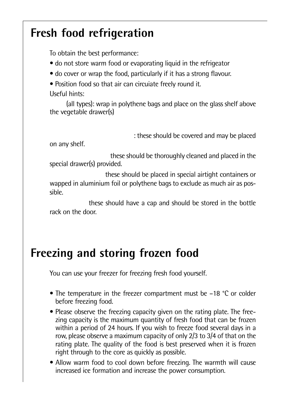 Fresh food refrigeration, Freezing and storing frozen food | Electrolux C 8 18 43 i User Manual | Page 10 / 28