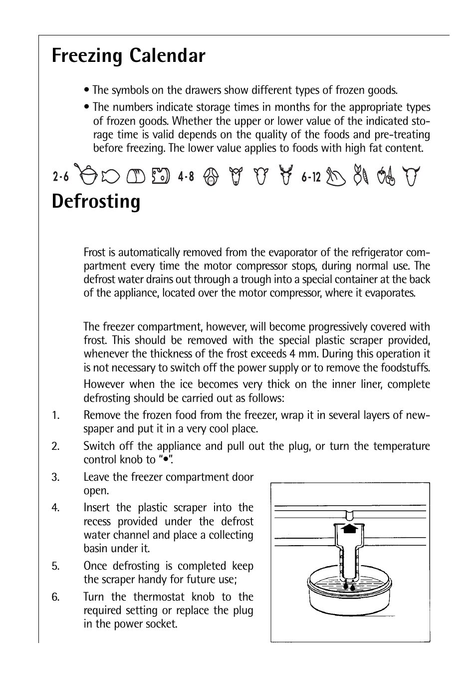 Freezing calendar, Defrosting | Electrolux C 8 18 43 i User Manual | Page 12 / 28