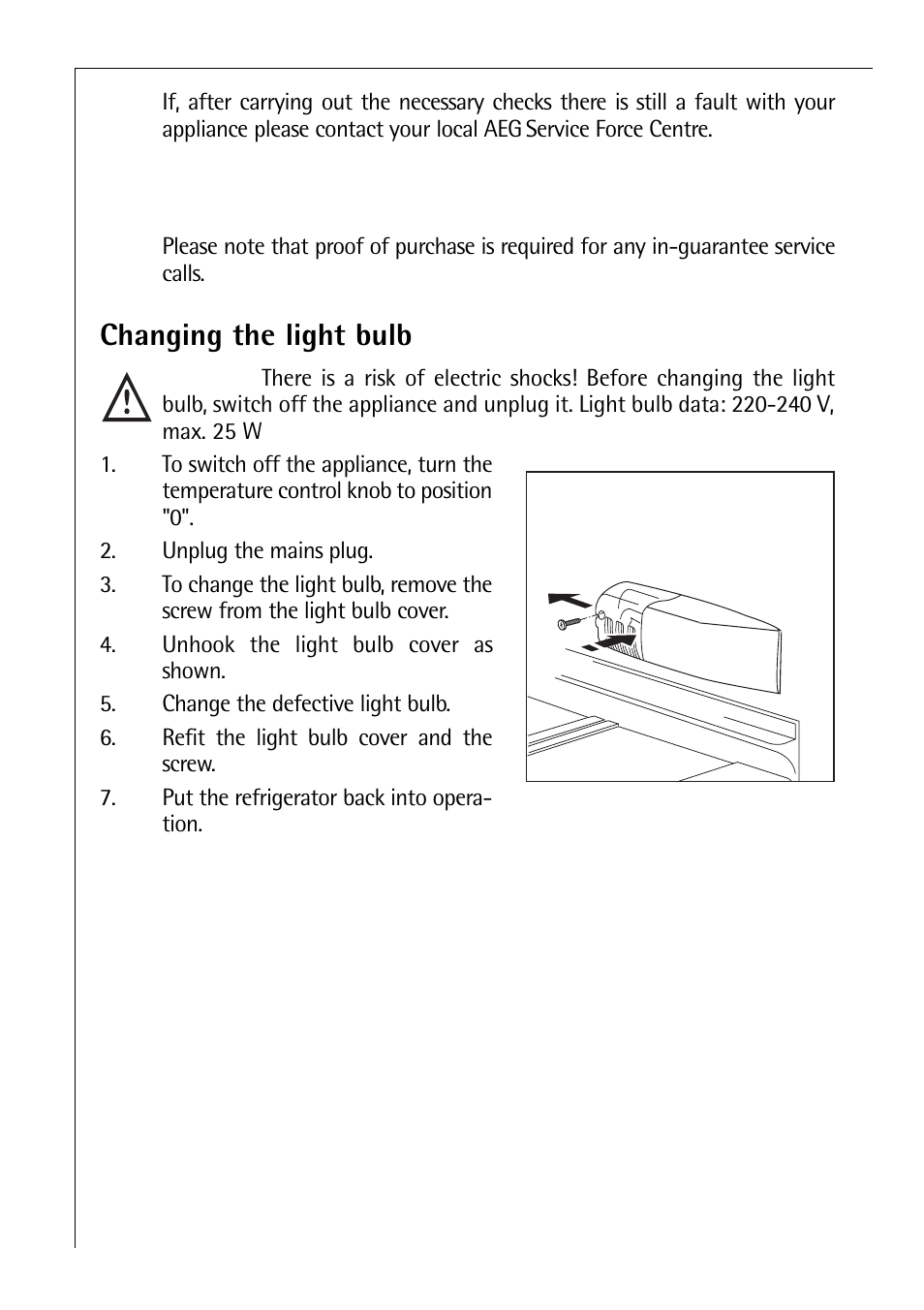 Changing the light bulb | Electrolux C 8 18 43 i User Manual | Page 16 / 28