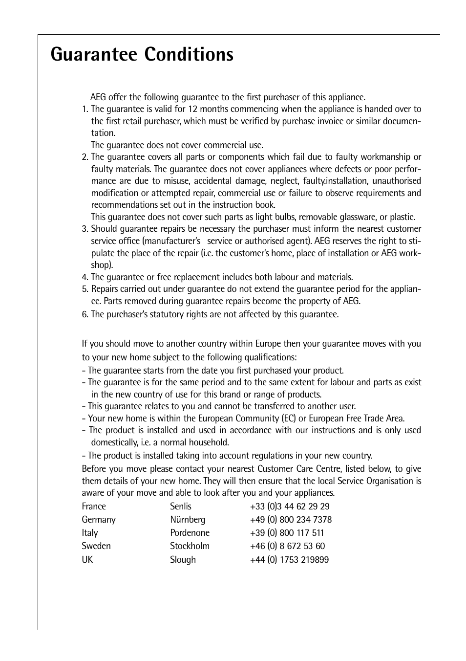 Guarantee conditions | Electrolux C 8 18 43 i User Manual | Page 18 / 28