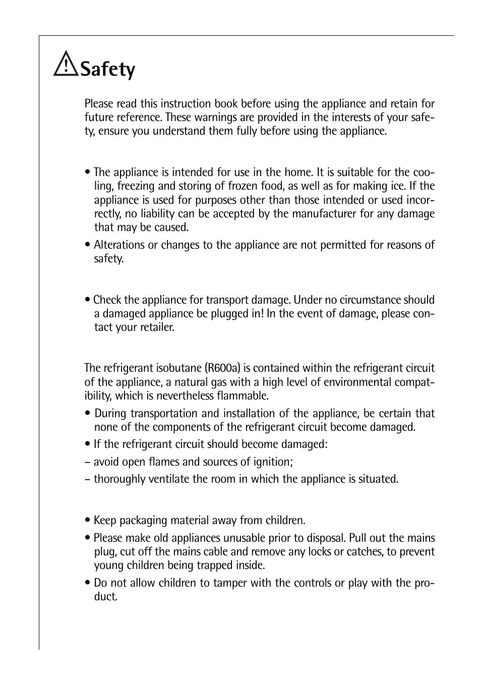 Safety, Intended use, Prior to initial start–up | Refrigerant, Safety of children | Electrolux C 8 18 43 i User Manual | Page 4 / 28