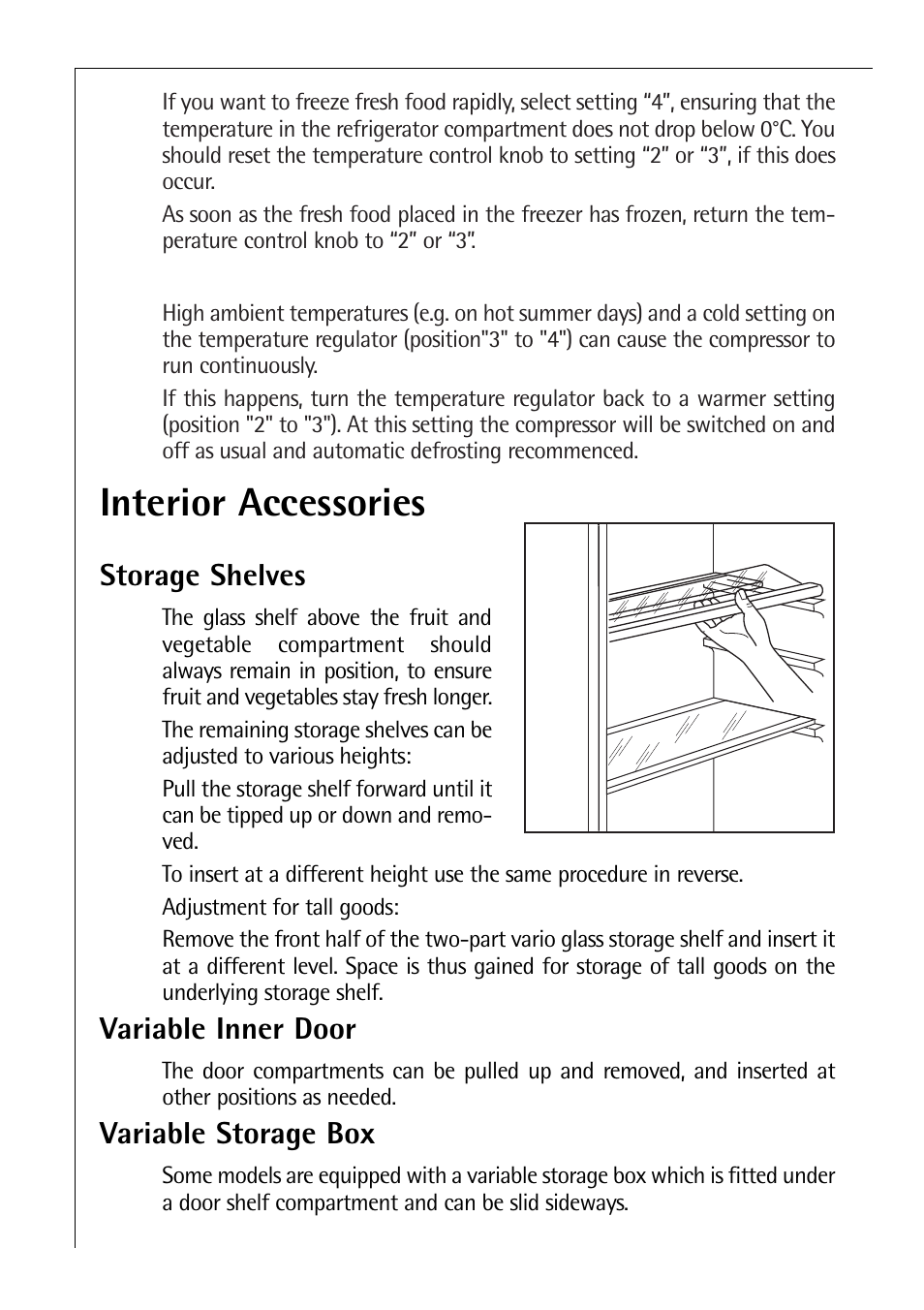 Interior accessories, Storage shelves, Variable inner door | Variable storage box | Electrolux C 8 18 43 i User Manual | Page 8 / 28