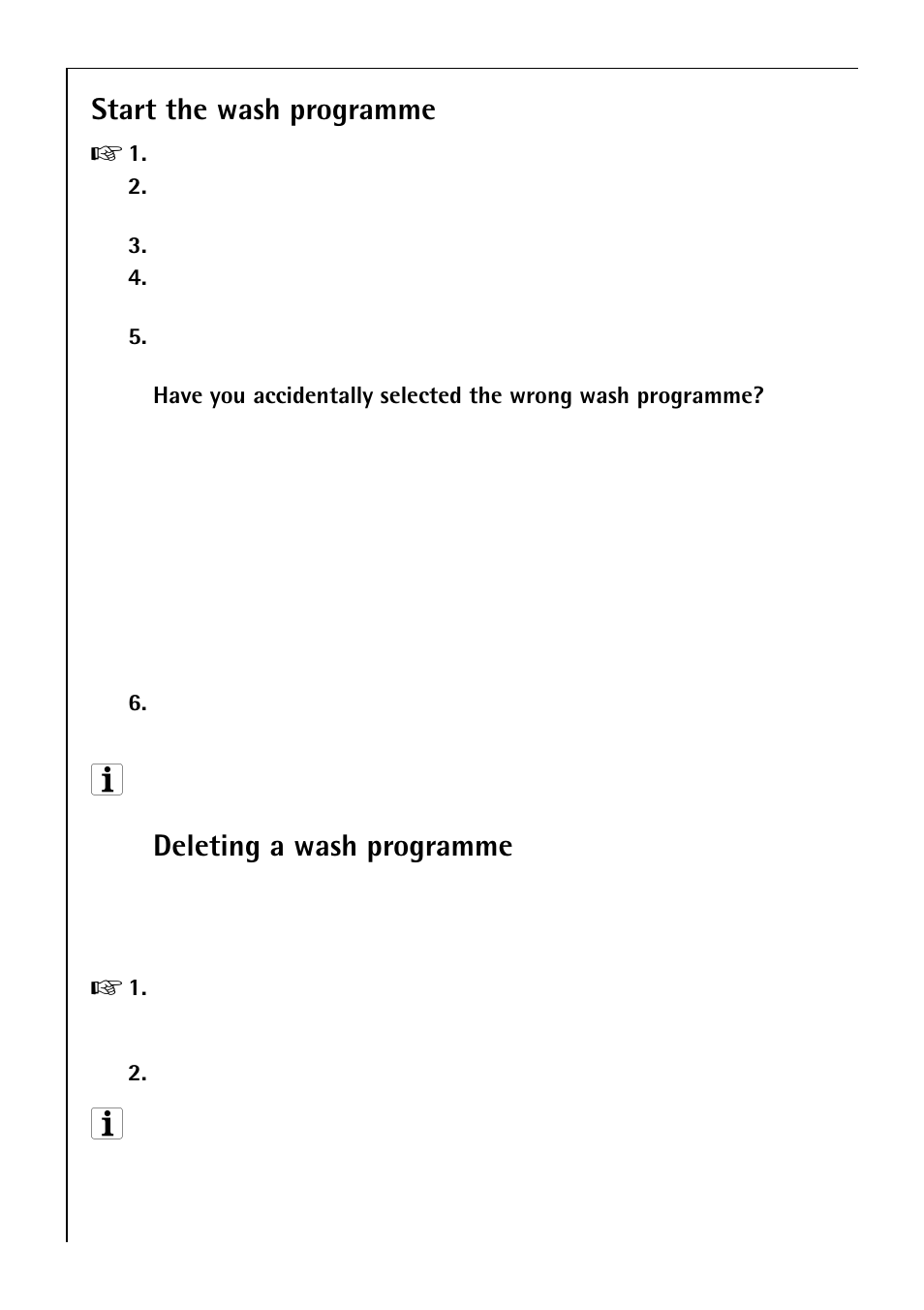 Start the wash programme, Deleting a wash programme | Electrolux 50750 VI User Manual | Page 22 / 40