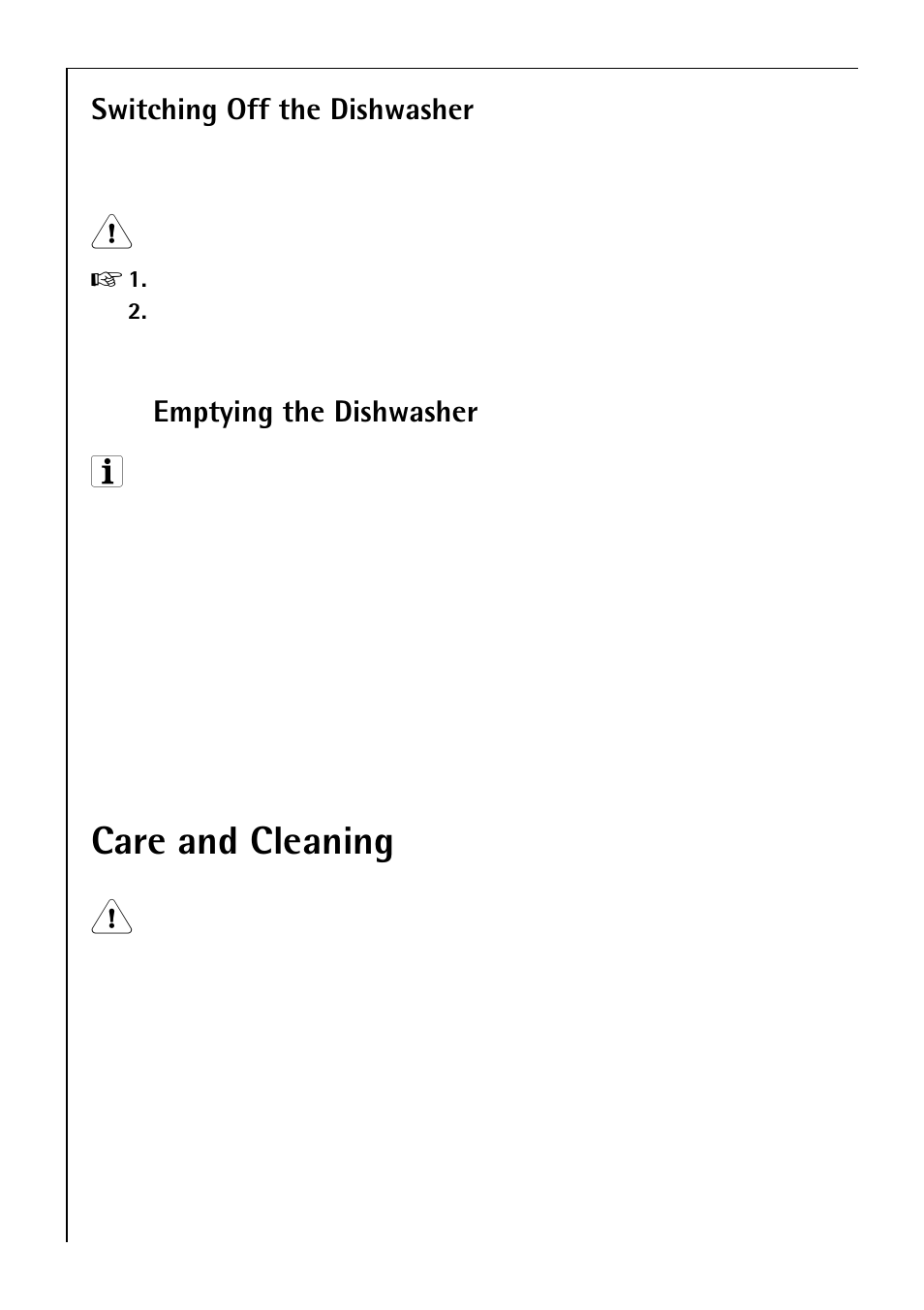 Care and cleaning, Switching off the dishwasher, Emptying the dishwasher | Electrolux 50750 VI User Manual | Page 24 / 40