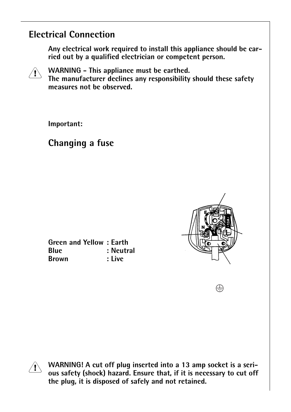 Electrical connection, Changing a fuse | Electrolux 50750 VI User Manual | Page 35 / 40