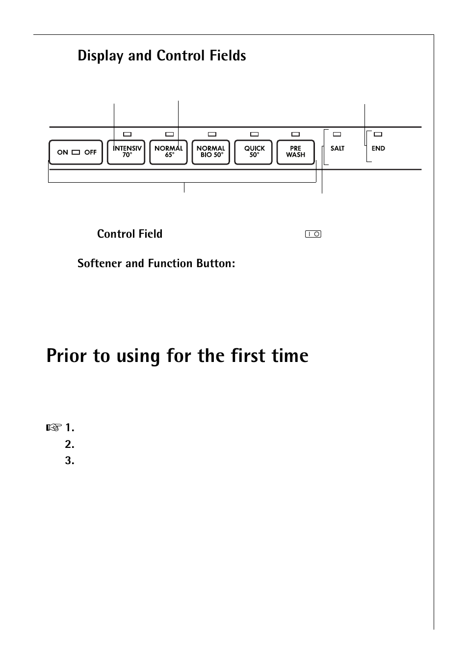 Prior to using for the first time, Display and control fields | Electrolux 50750 VI User Manual | Page 9 / 40