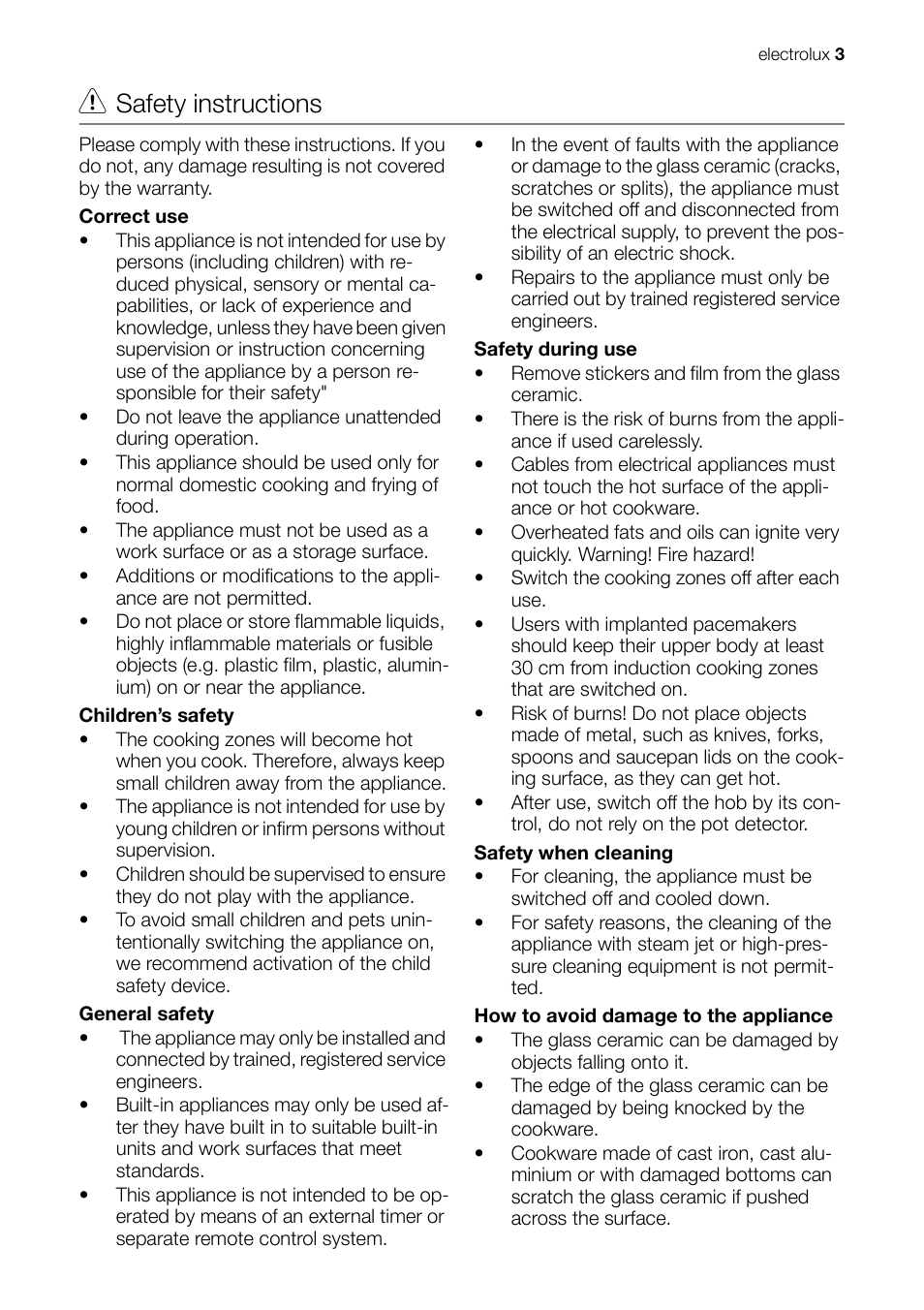 Safety instructions | Electrolux EHD 60150 IAU User Manual | Page 3 / 28