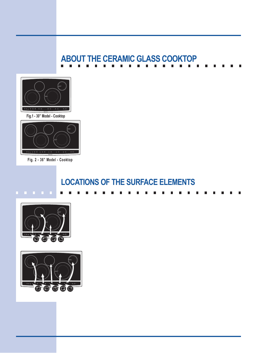 Before using the cooktop, About the ceramic glass cooktop, Locations of the surface elements | Electrolux 318 203 603 (0709) User Manual | Page 10 / 32