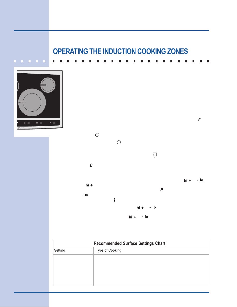 Setting surface controls, Operating the induction cooking zones | Electrolux 318 203 603 (0709) User Manual | Page 20 / 32