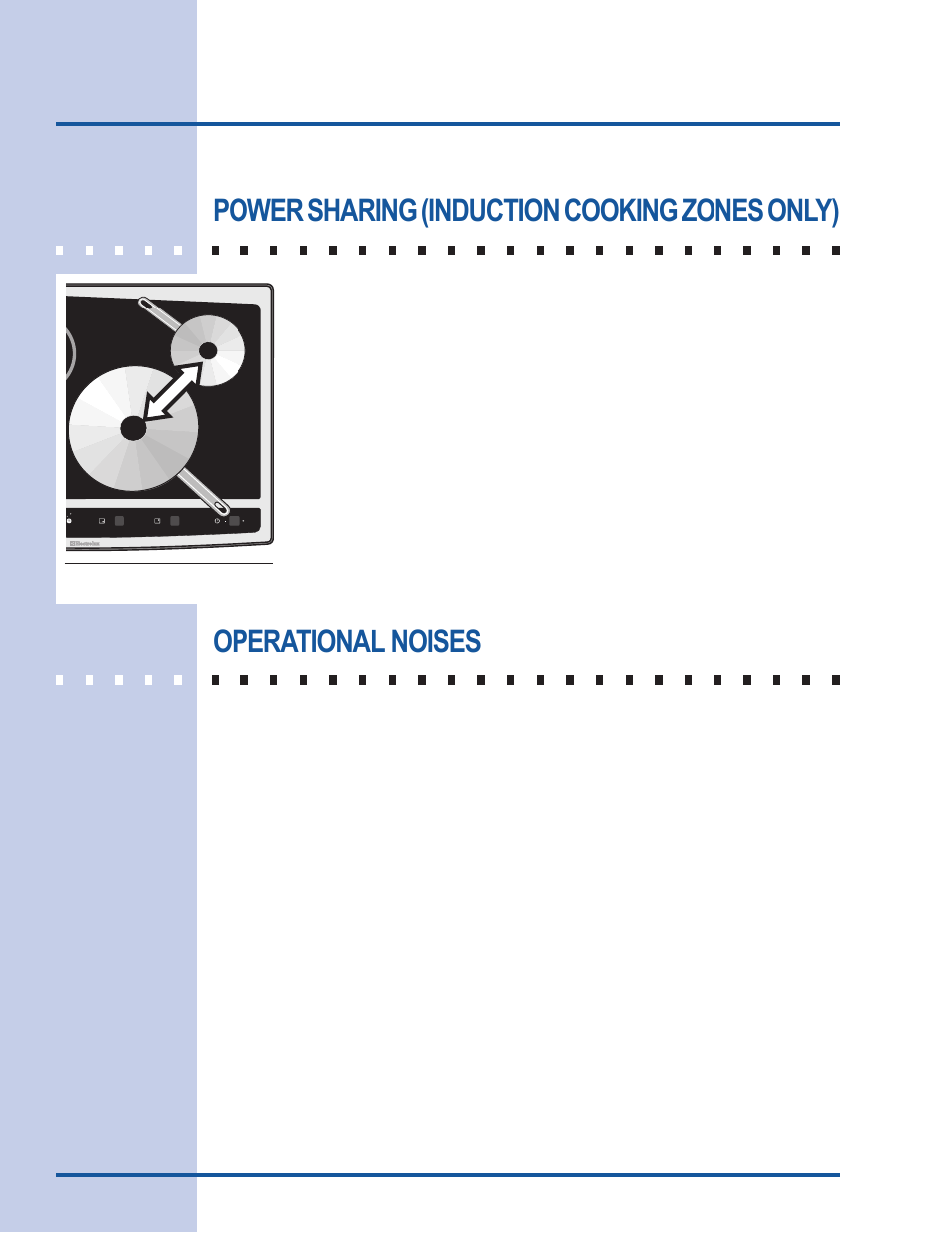 Setting surface controls, Power sharing (induction cooking zones only), Operational noises | Electrolux 318 203 603 (0709) User Manual | Page 24 / 32