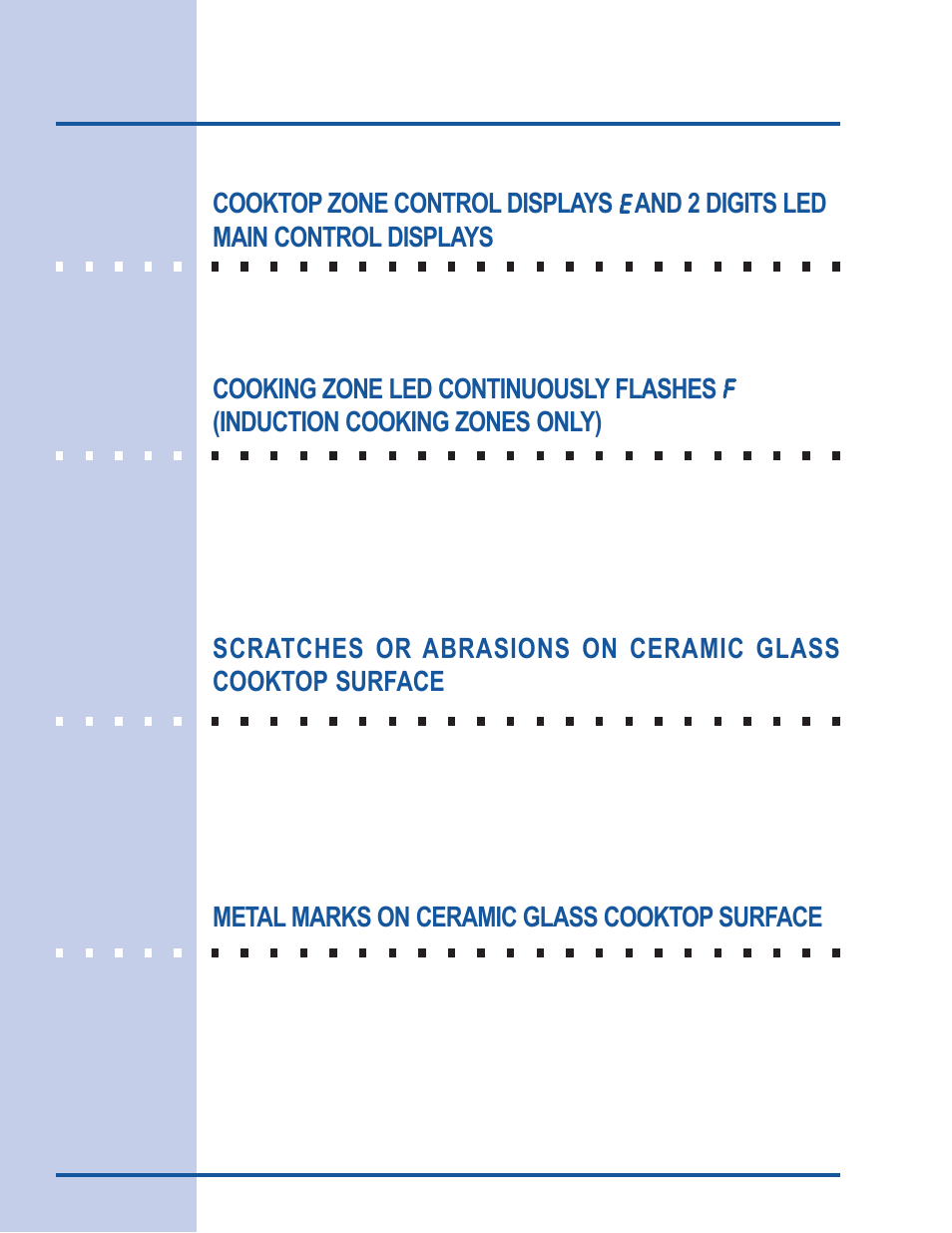 Solutions to common problems, Metal marks on ceramic glass cooktop surface | Electrolux 318 203 603 (0709) User Manual | Page 30 / 32