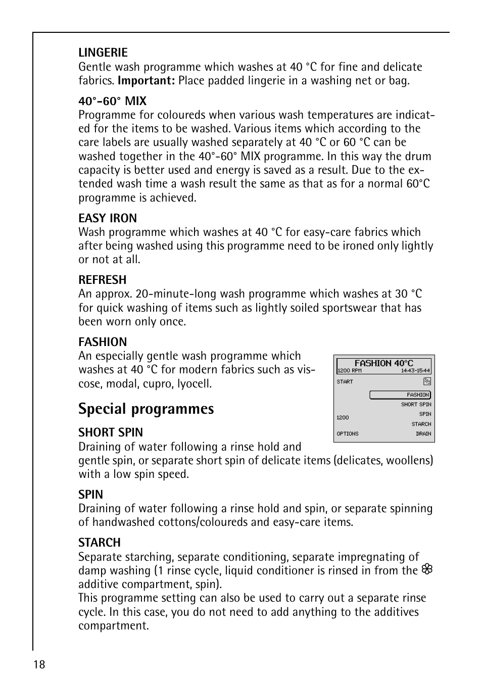 Special programmes | Electrolux 1600 User Manual | Page 18 / 72