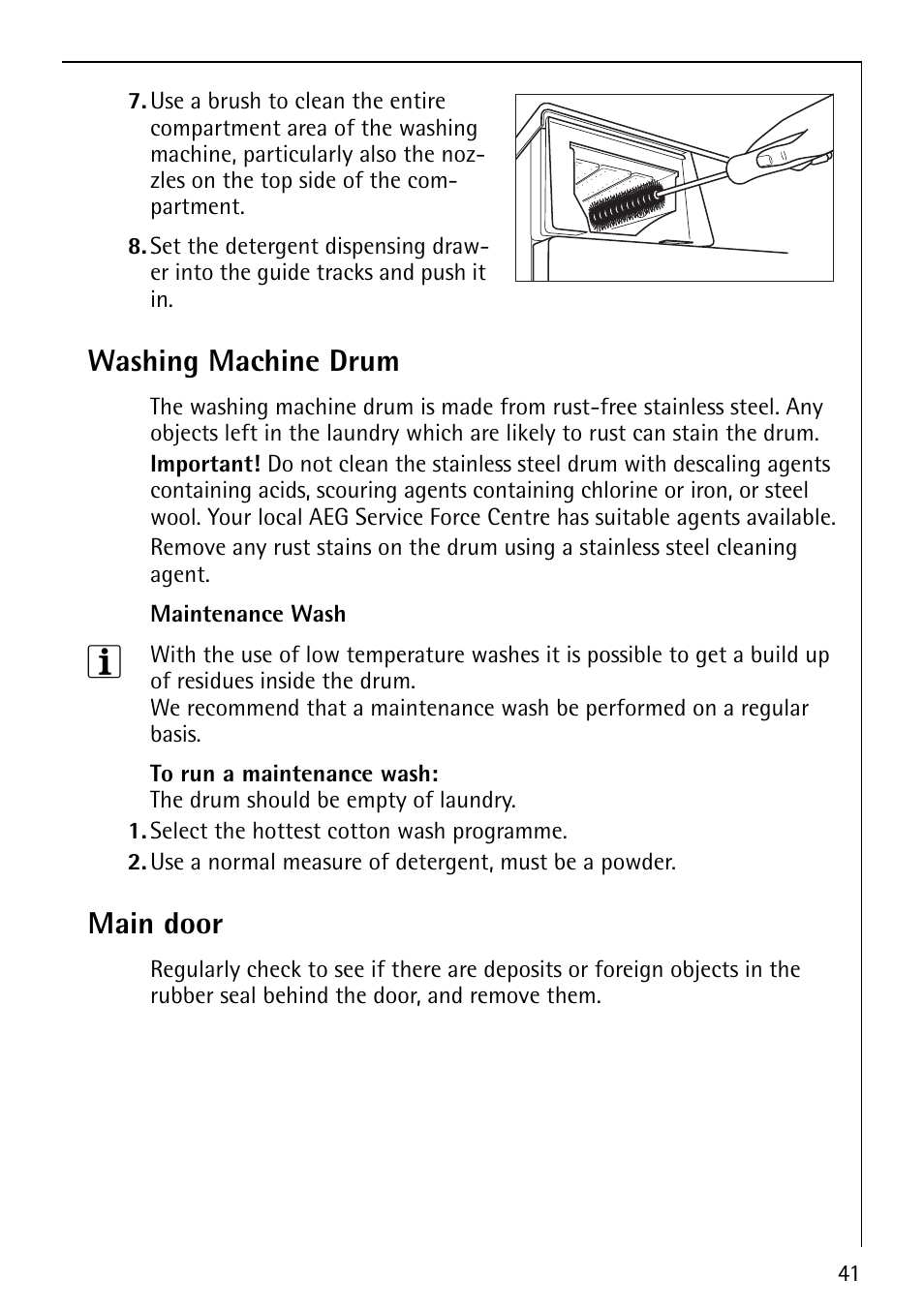 Washing machine drum, Main door | Electrolux 1600 User Manual | Page 41 / 72