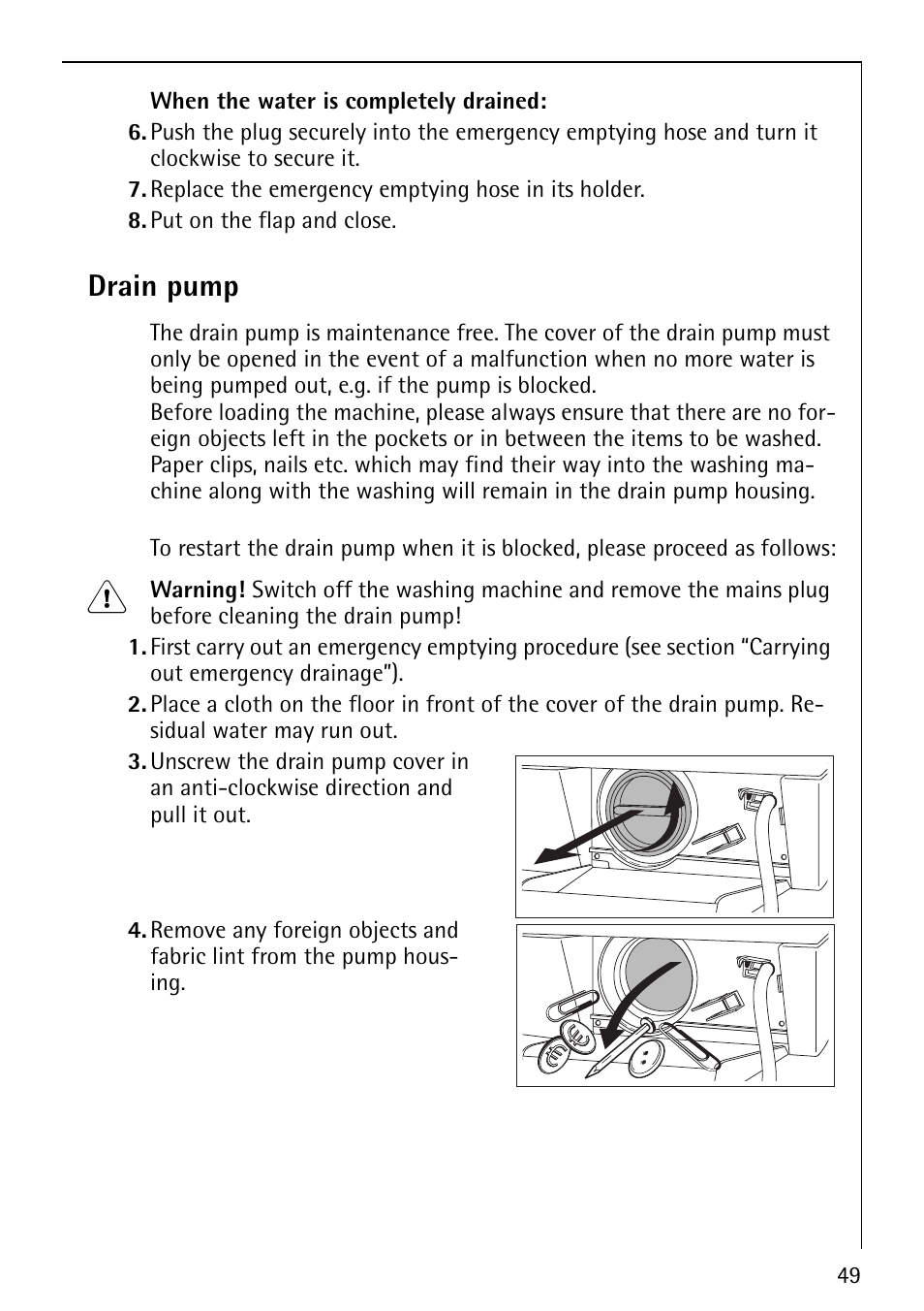 Drain pump | Electrolux 1600 User Manual | Page 49 / 72