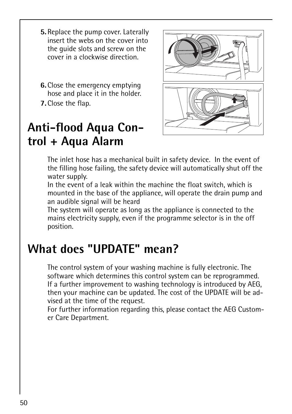 Anti-flood aqua con- trol + aqua alarm, What does "update" mean | Electrolux 1600 User Manual | Page 50 / 72