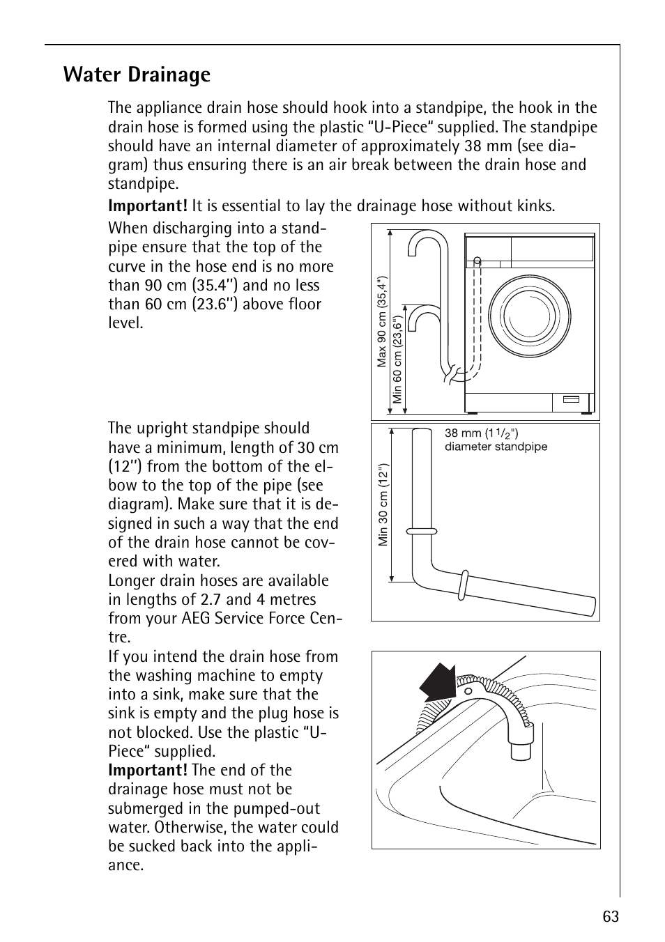 Water drainage | Electrolux 1600 User Manual | Page 63 / 72