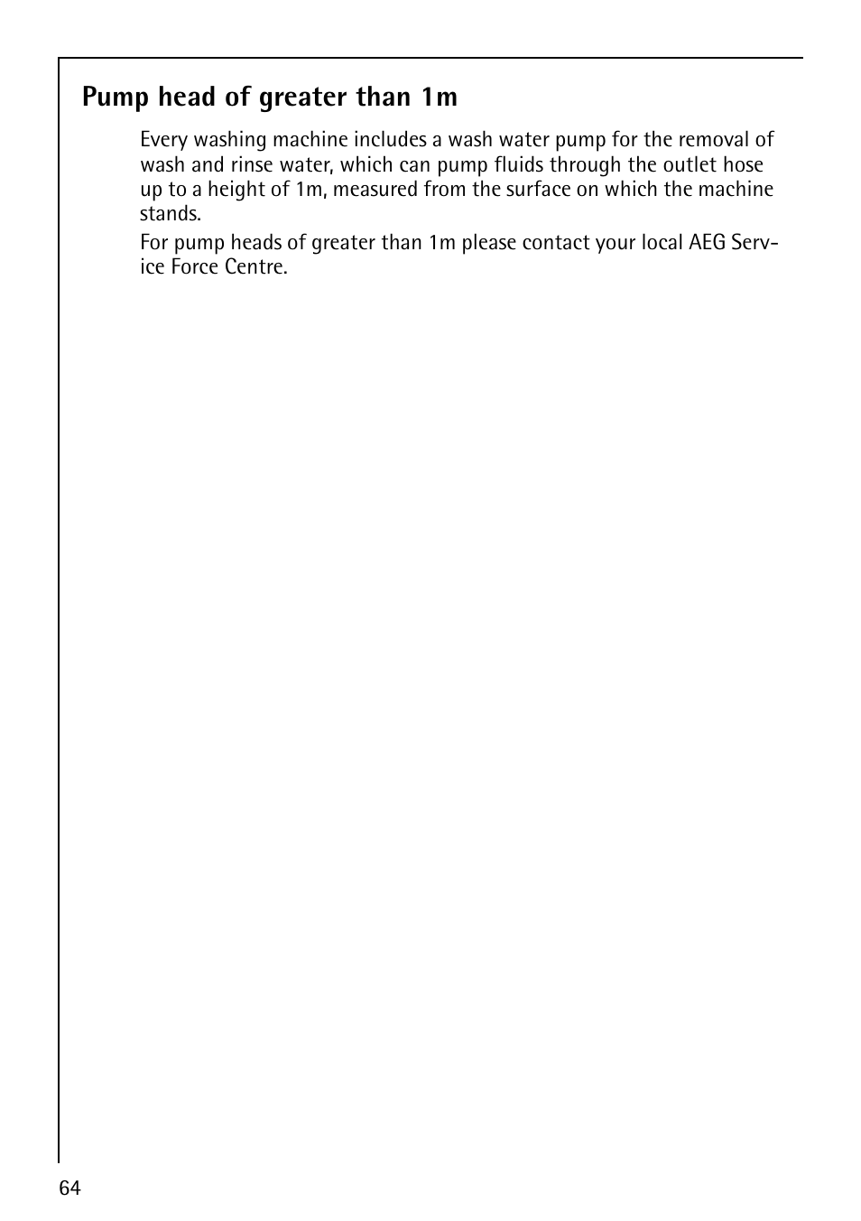 Pump head of greater than 1m | Electrolux 1600 User Manual | Page 64 / 72