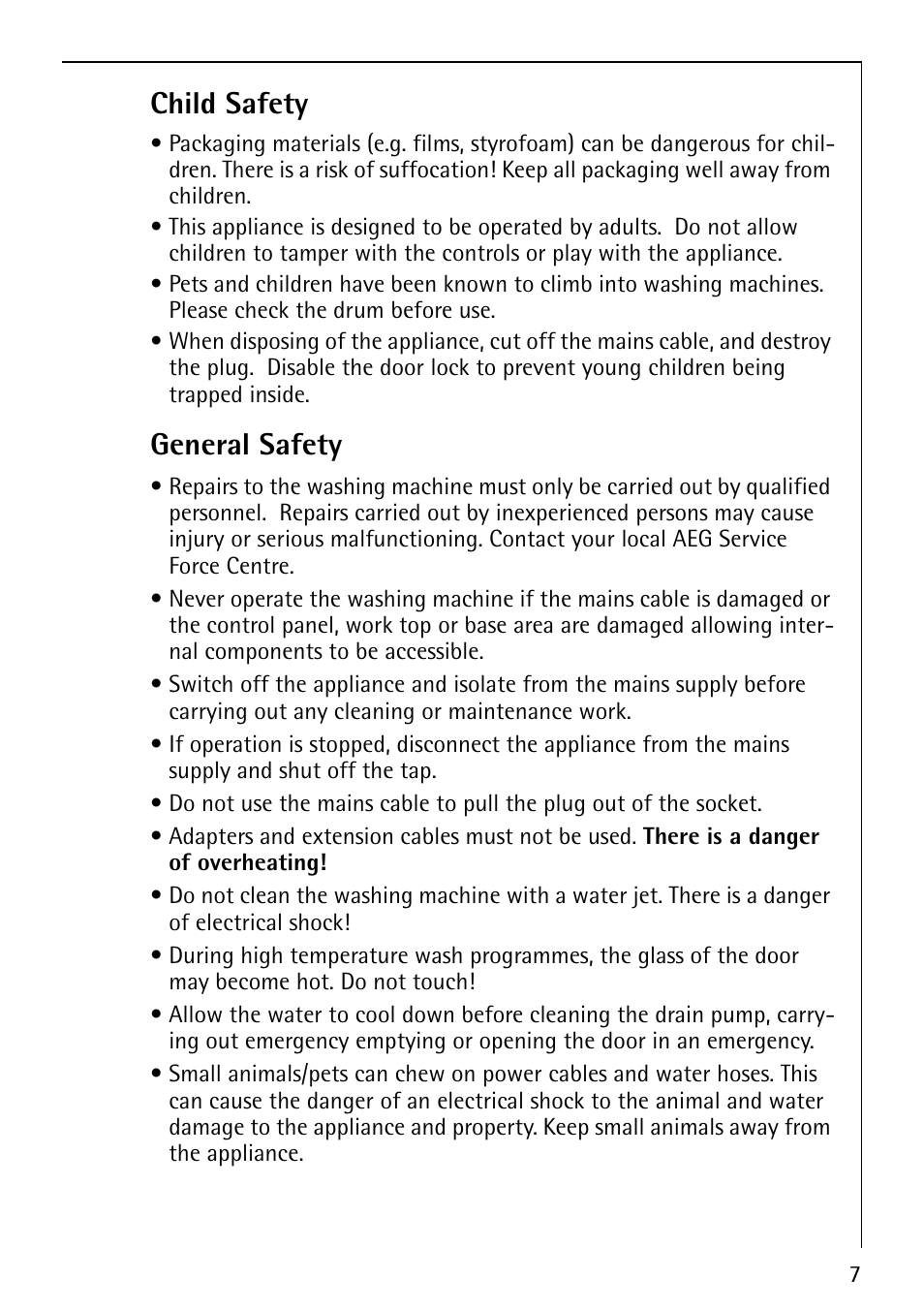 Child safety, General safety | Electrolux 1600 User Manual | Page 7 / 72
